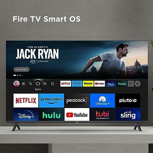 Smart TV displaying streaming apps and Fire TV Smart OS interface.