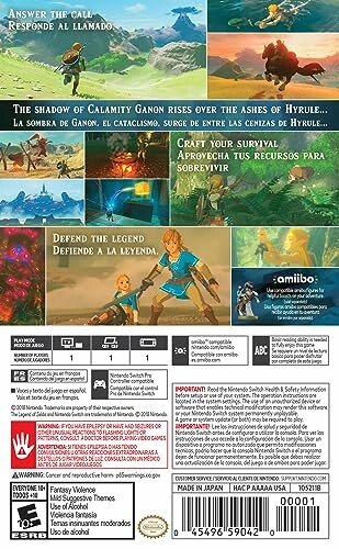 Back cover of Zelda: Breath of the Wild for Nintendo Switch.